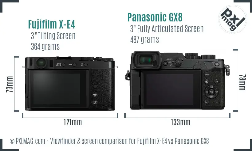 Fujifilm X-E4 vs Panasonic GX8 Screen and Viewfinder comparison