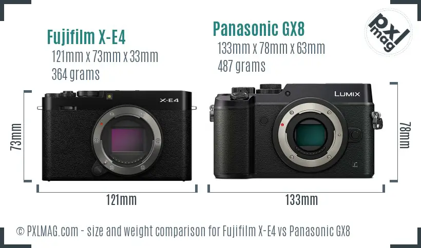 Fujifilm X-E4 vs Panasonic GX8 size comparison