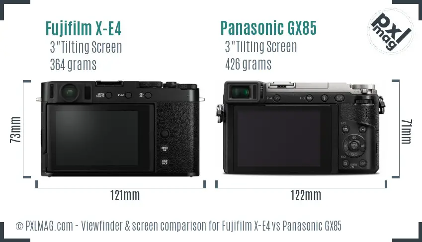Fujifilm X-E4 vs Panasonic GX85 Screen and Viewfinder comparison