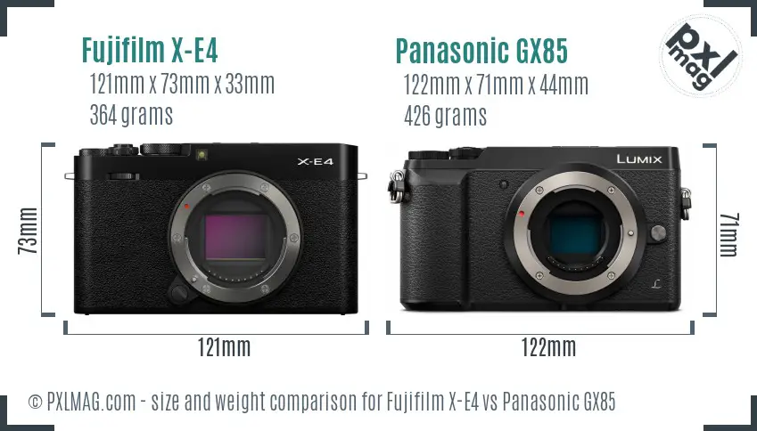 Fujifilm X-E4 vs Panasonic GX85 size comparison