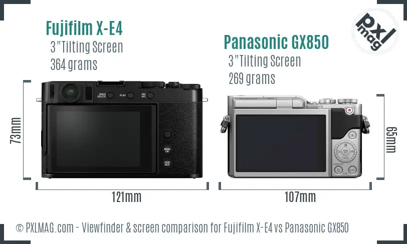 Fujifilm X-E4 vs Panasonic GX850 Screen and Viewfinder comparison