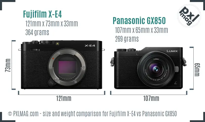 Fujifilm X-E4 vs Panasonic GX850 size comparison