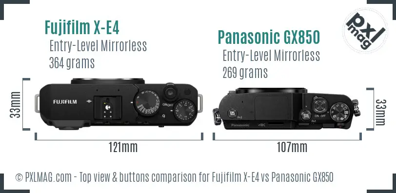 Fujifilm X-E4 vs Panasonic GX850 top view buttons comparison