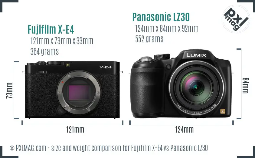 Fujifilm X-E4 vs Panasonic LZ30 size comparison