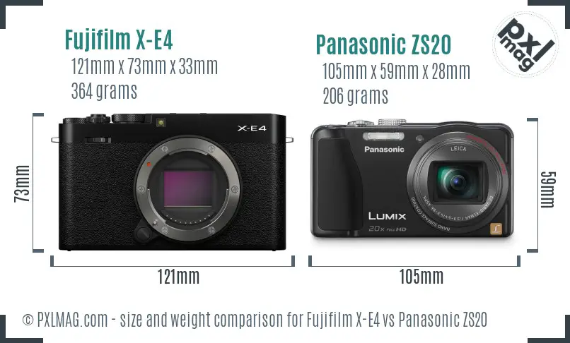 Fujifilm X-E4 vs Panasonic ZS20 size comparison
