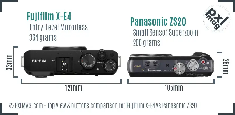 Fujifilm X-E4 vs Panasonic ZS20 top view buttons comparison