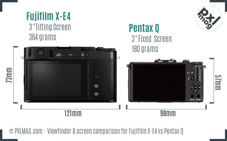 Fujifilm X-E4 vs Pentax Q Screen and Viewfinder comparison
