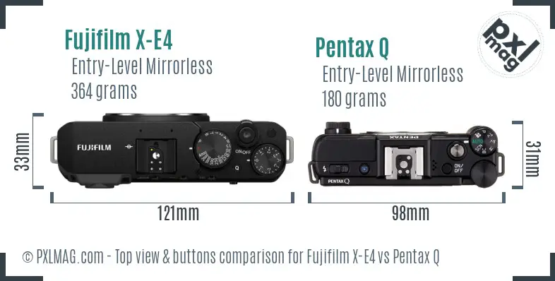 Fujifilm X-E4 vs Pentax Q top view buttons comparison