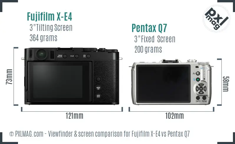 Fujifilm X-E4 vs Pentax Q7 Screen and Viewfinder comparison