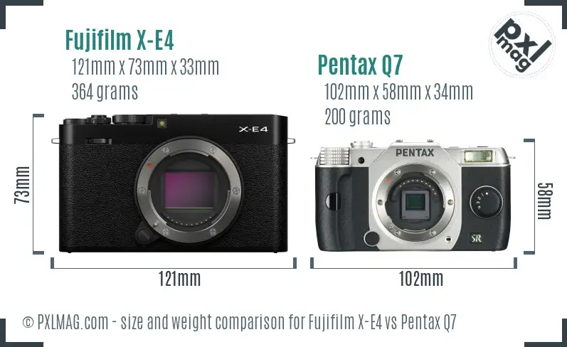 Fujifilm X-E4 vs Pentax Q7 size comparison