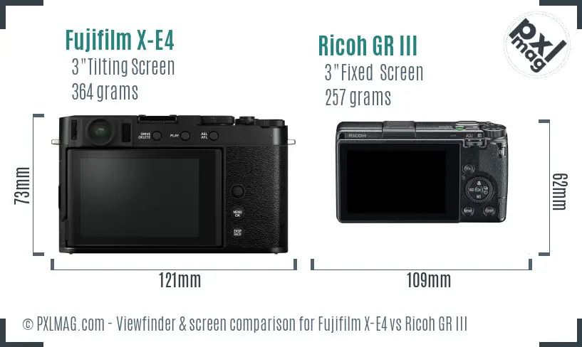 Fujifilm X-E4 vs Ricoh GR III Screen and Viewfinder comparison