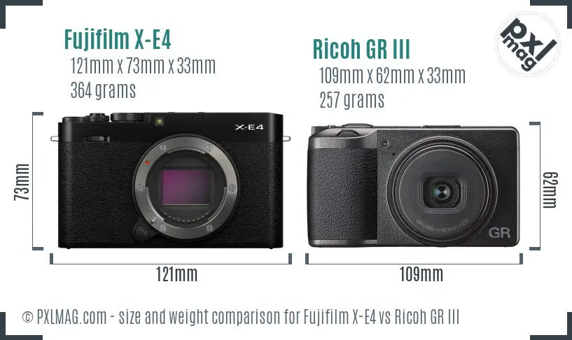 Fujifilm X-E4 vs Ricoh GR III size comparison