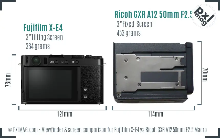 Fujifilm X-E4 vs Ricoh GXR A12 50mm F2.5 Macro Screen and Viewfinder comparison