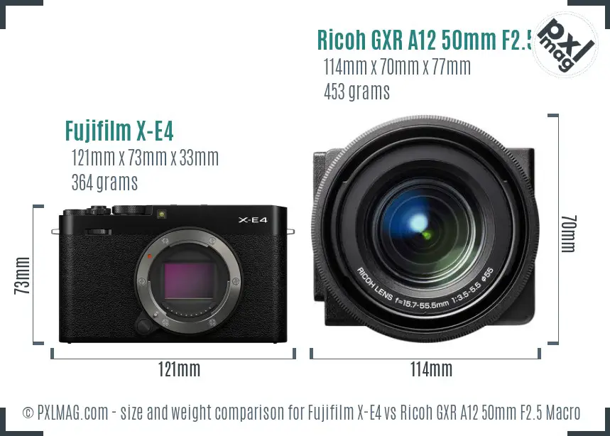 Fujifilm X-E4 vs Ricoh GXR A12 50mm F2.5 Macro size comparison