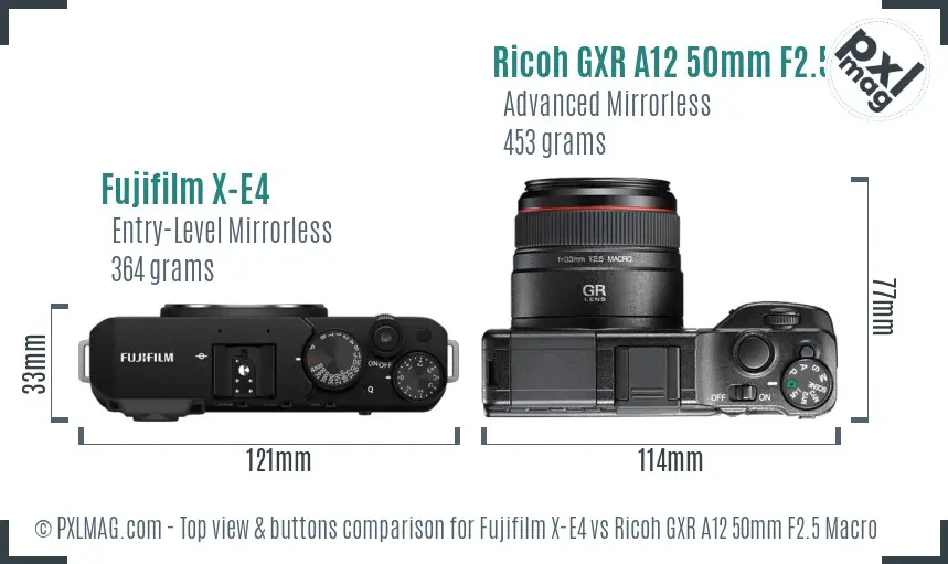 Fujifilm X-E4 vs Ricoh GXR A12 50mm F2.5 Macro top view buttons comparison
