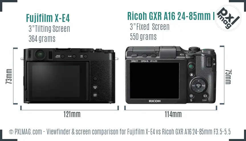 Fujifilm X-E4 vs Ricoh GXR A16 24-85mm F3.5-5.5 Screen and Viewfinder comparison
