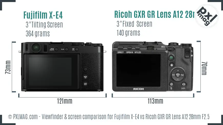 Fujifilm X-E4 vs Ricoh GXR GR Lens A12 28mm F2.5 Screen and Viewfinder comparison