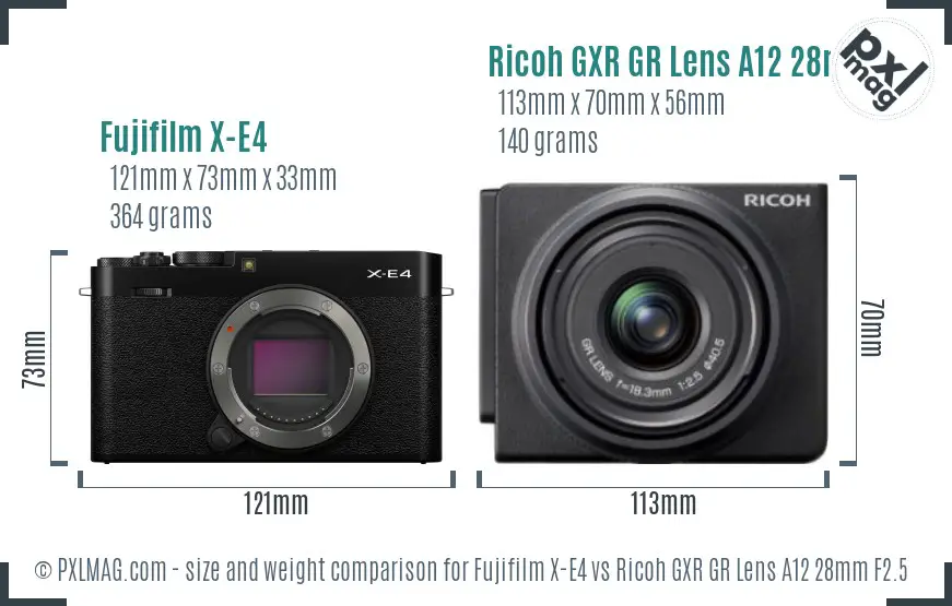 Fujifilm X-E4 vs Ricoh GXR GR Lens A12 28mm F2.5 size comparison