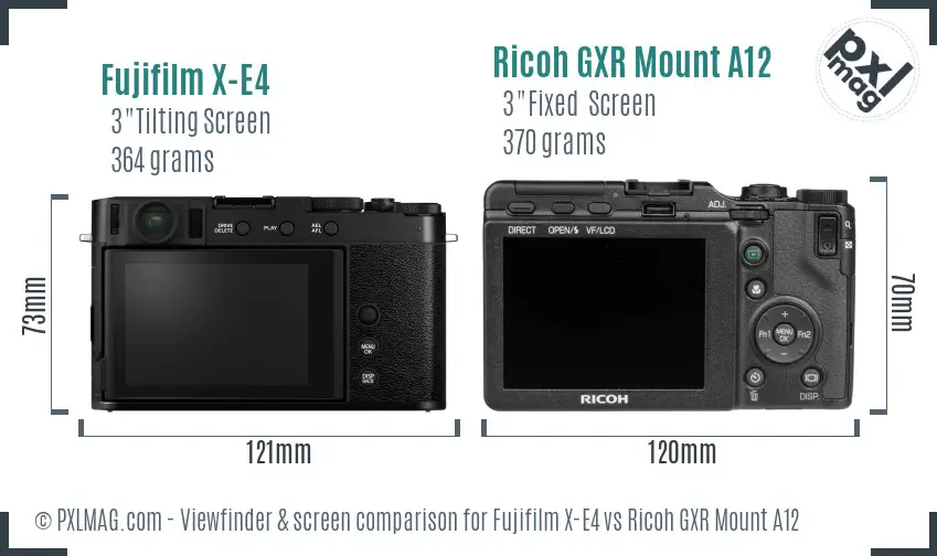 Fujifilm X-E4 vs Ricoh GXR Mount A12 Screen and Viewfinder comparison