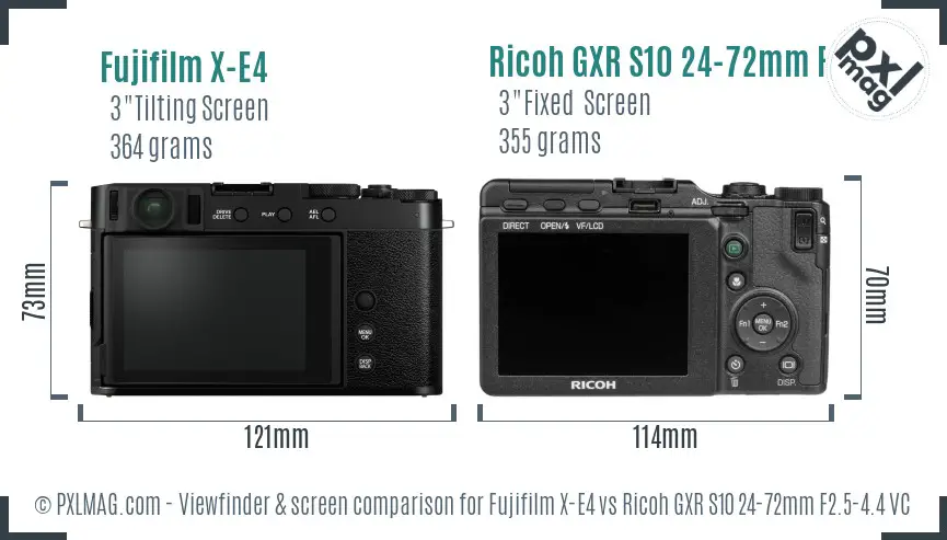 Fujifilm X-E4 vs Ricoh GXR S10 24-72mm F2.5-4.4 VC Screen and Viewfinder comparison