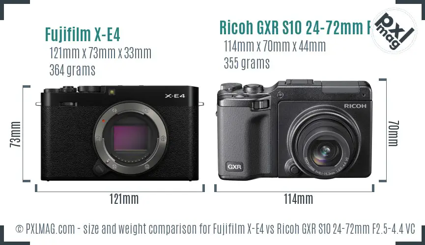 Fujifilm X-E4 vs Ricoh GXR S10 24-72mm F2.5-4.4 VC size comparison