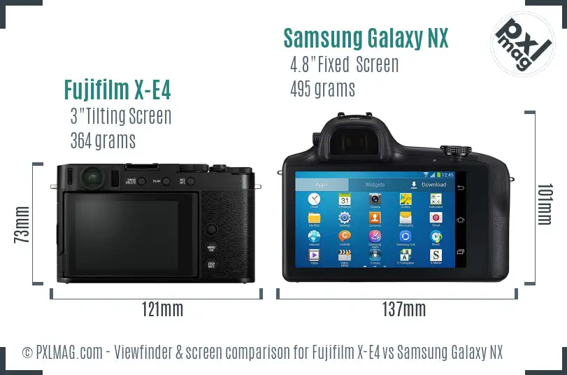 Fujifilm X-E4 vs Samsung Galaxy NX Screen and Viewfinder comparison