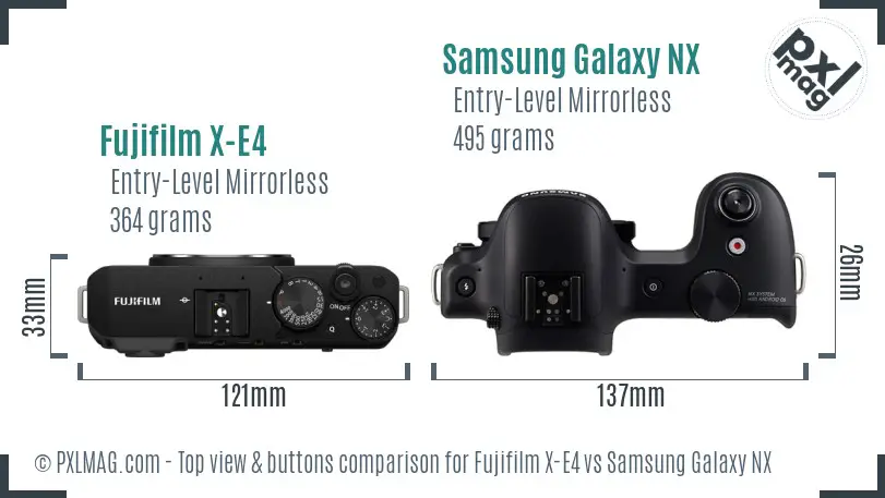 Fujifilm X-E4 vs Samsung Galaxy NX top view buttons comparison