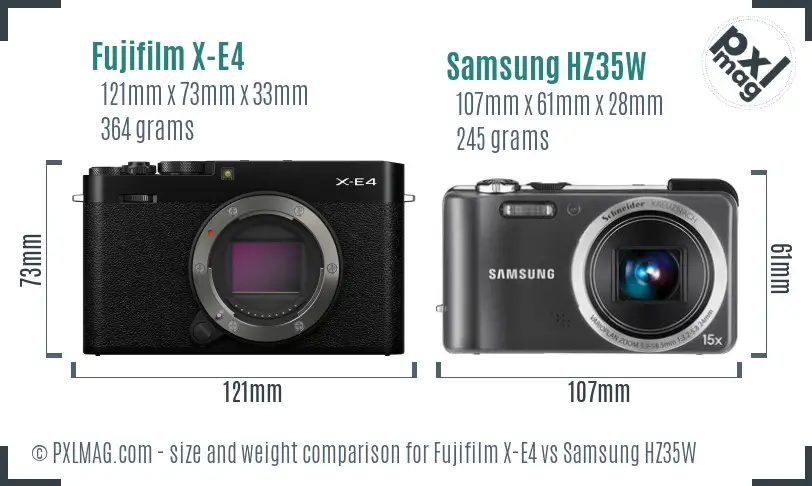 Fujifilm X-E4 vs Samsung HZ35W size comparison