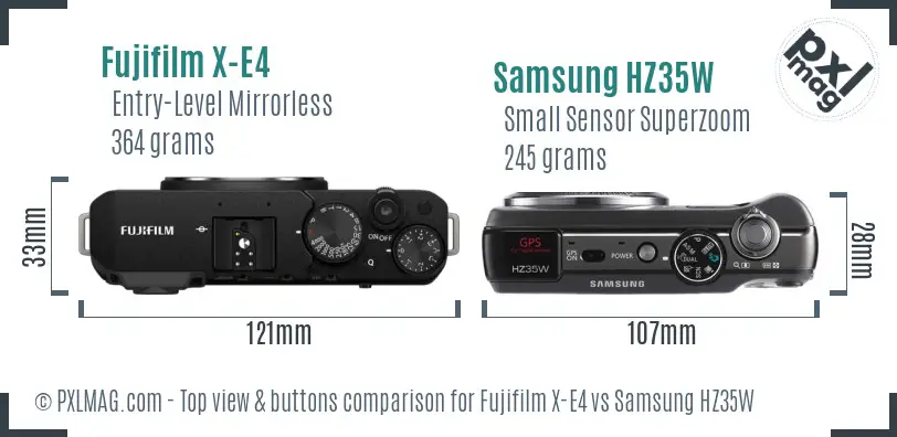 Fujifilm X-E4 vs Samsung HZ35W top view buttons comparison
