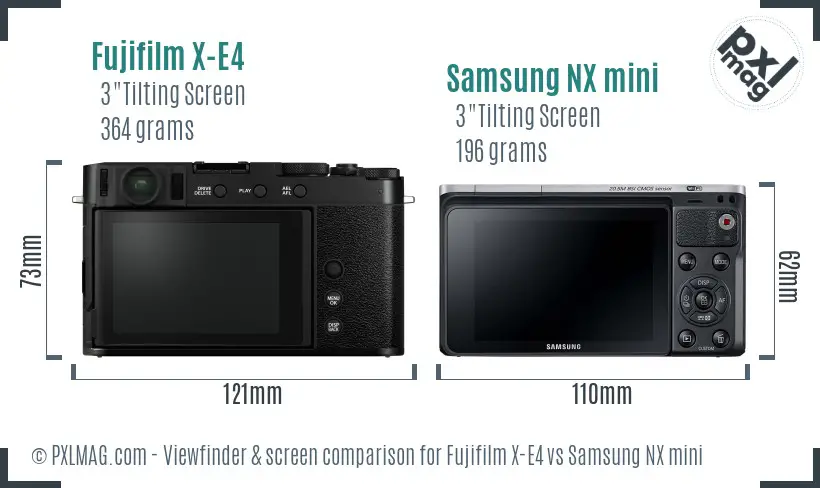 Fujifilm X-E4 vs Samsung NX mini Screen and Viewfinder comparison