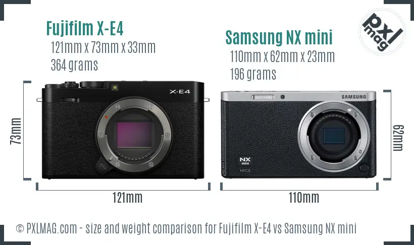 Fujifilm X-E4 vs Samsung NX mini size comparison