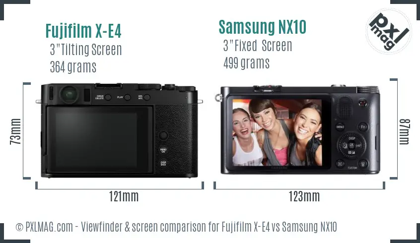 Fujifilm X-E4 vs Samsung NX10 Screen and Viewfinder comparison