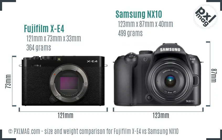 Fujifilm X-E4 vs Samsung NX10 size comparison