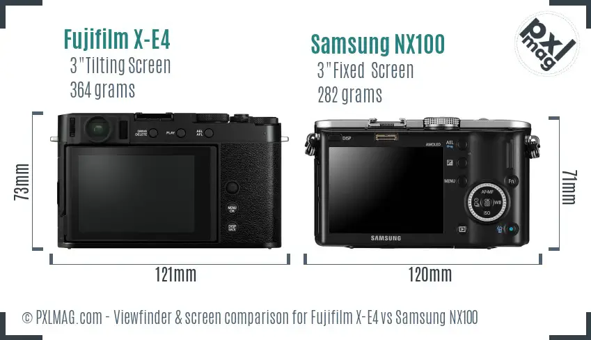 Fujifilm X-E4 vs Samsung NX100 Screen and Viewfinder comparison