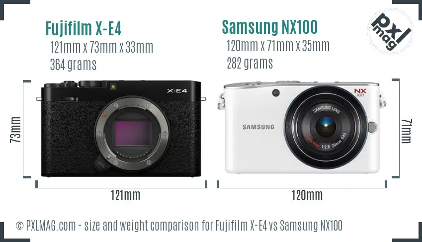 Fujifilm X-E4 vs Samsung NX100 size comparison
