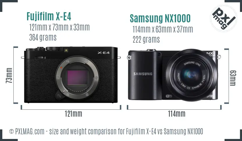 Fujifilm X-E4 vs Samsung NX1000 size comparison