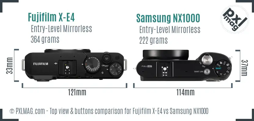 Fujifilm X-E4 vs Samsung NX1000 top view buttons comparison