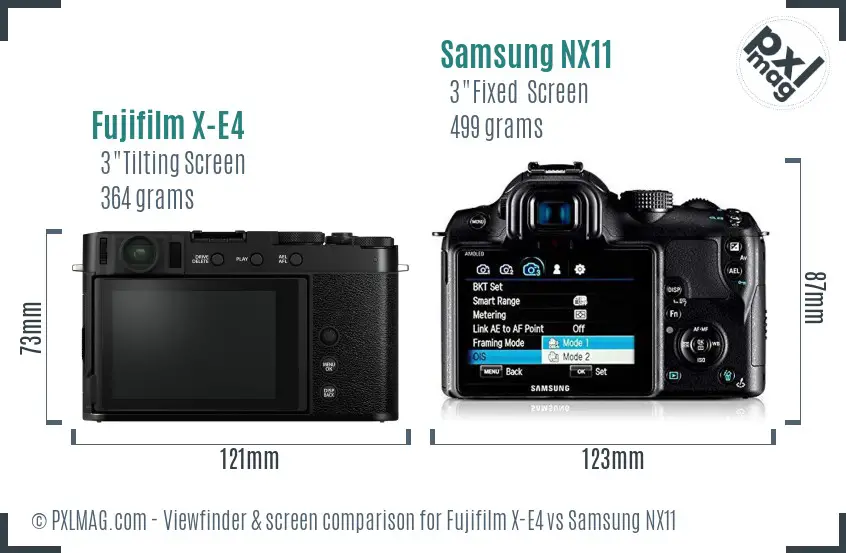 Fujifilm X-E4 vs Samsung NX11 Screen and Viewfinder comparison