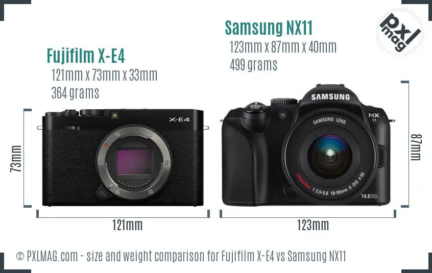 Fujifilm X-E4 vs Samsung NX11 size comparison