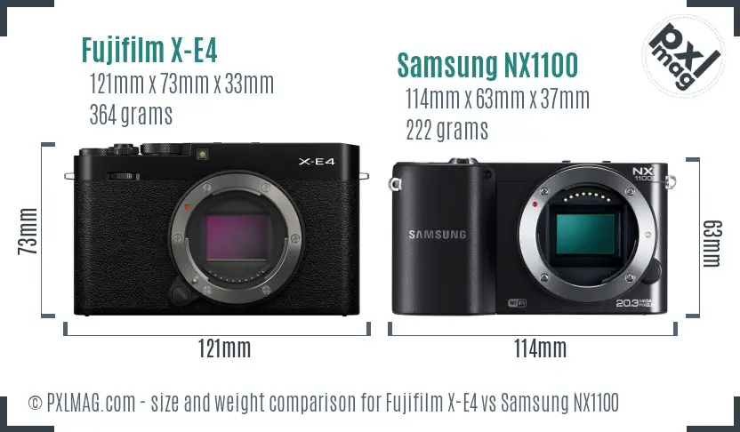 Fujifilm X-E4 vs Samsung NX1100 size comparison