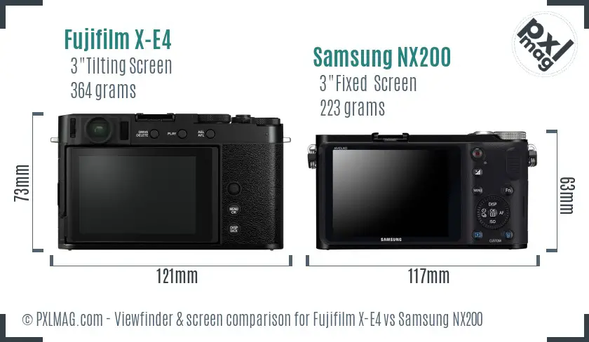 Fujifilm X-E4 vs Samsung NX200 Screen and Viewfinder comparison