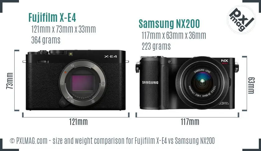 Fujifilm X-E4 vs Samsung NX200 size comparison
