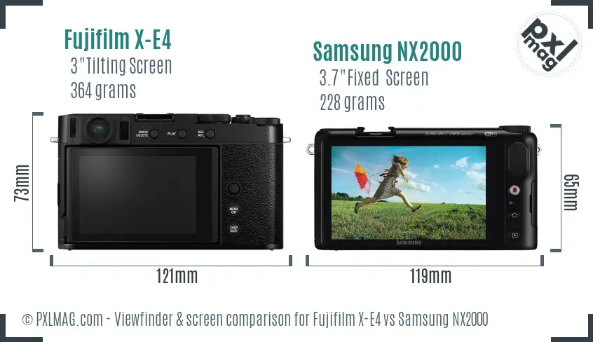 Fujifilm X-E4 vs Samsung NX2000 Screen and Viewfinder comparison