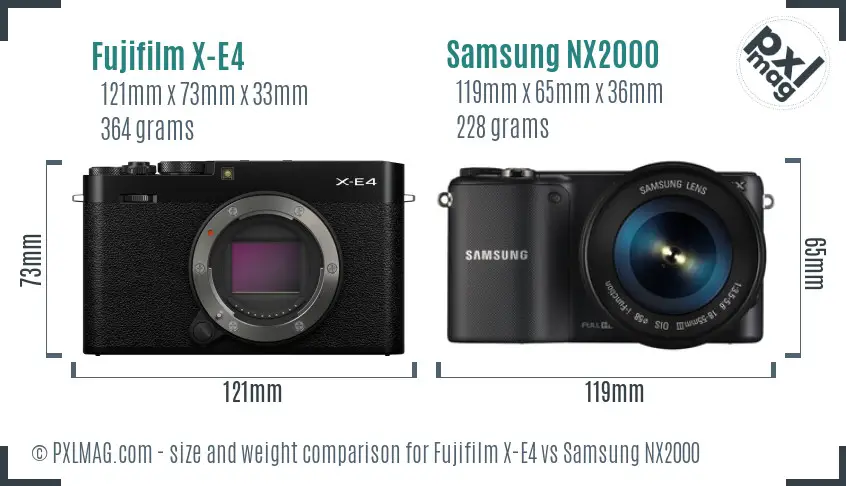 Fujifilm X-E4 vs Samsung NX2000 size comparison