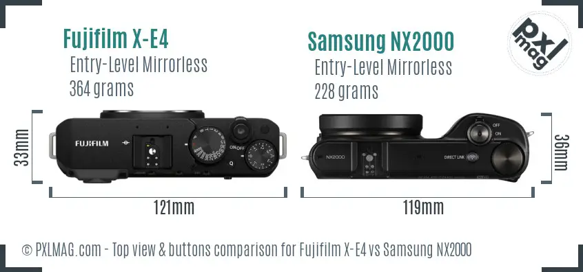 Fujifilm X-E4 vs Samsung NX2000 top view buttons comparison
