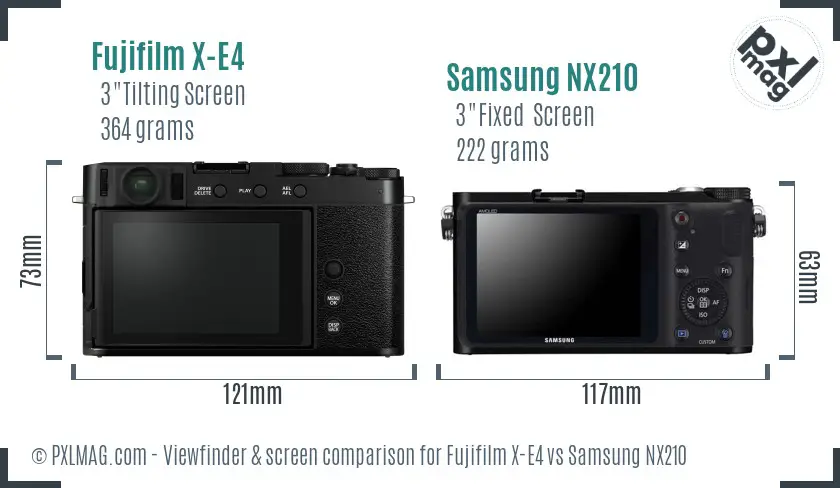 Fujifilm X-E4 vs Samsung NX210 Screen and Viewfinder comparison
