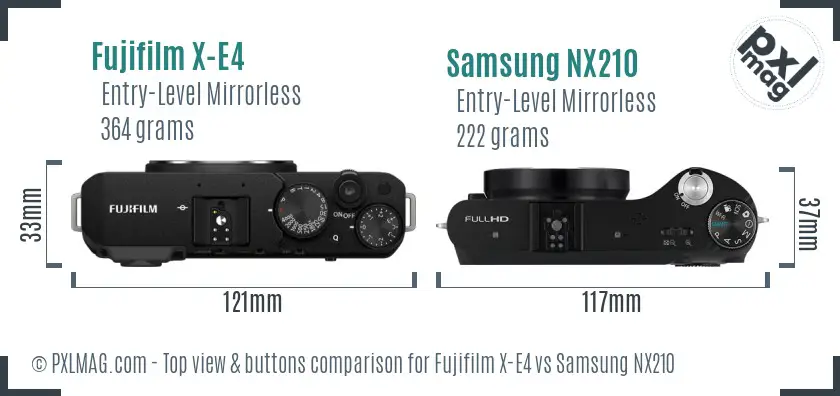 Fujifilm X-E4 vs Samsung NX210 top view buttons comparison