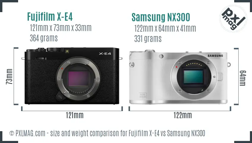 Fujifilm X-E4 vs Samsung NX300 size comparison