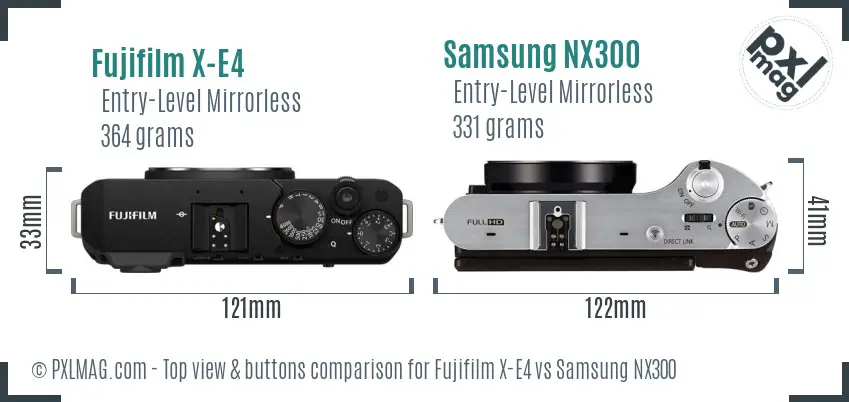 Fujifilm X-E4 vs Samsung NX300 top view buttons comparison