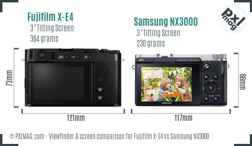 Fujifilm X-E4 vs Samsung NX3000 Screen and Viewfinder comparison